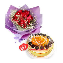 8寸圆形水果蛋糕与花组合 玫瑰之约的魅力